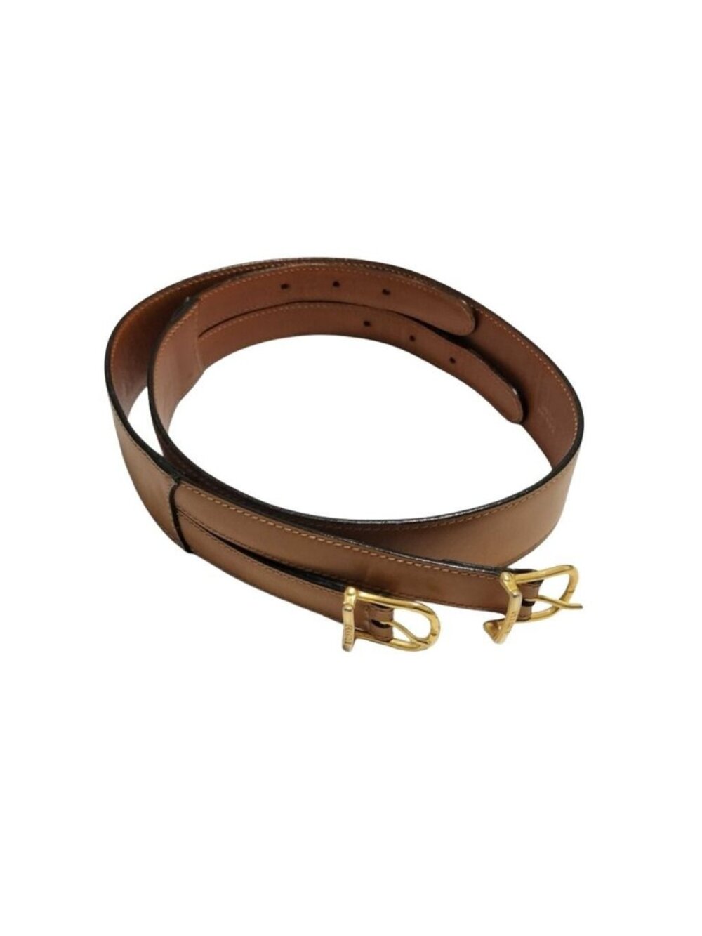 Celine Belt Double Buckle Brown Leather Gold